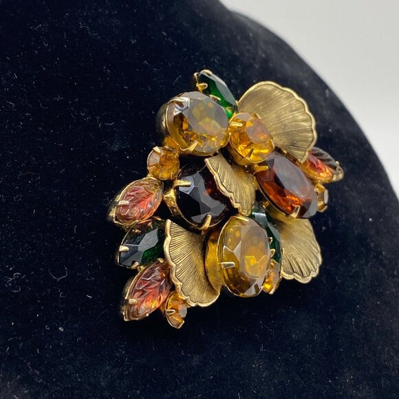 Juliana D&E Fall Watermelon Rhinestone Brooch Scalloped Lea Earrings Set - Picture 4 of 13